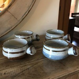 -Vintage Glazed Pottery Stoneware Soup/Chili Crocks Bowls Set of 4